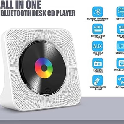 Portable Bluetooth Desktop CD Player for Home with Timer Built-In Hifi Speakers with LCD Screen Display Boombox FM Radio