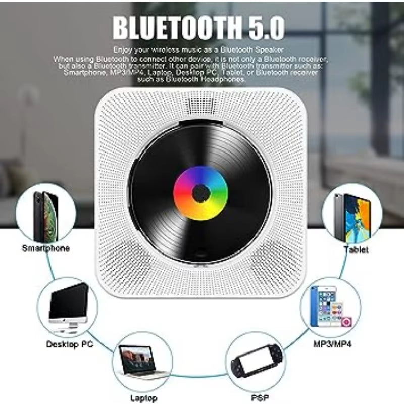 Portable Bluetooth Desktop CD Player for Home with Timer Built-In Hifi Speakers with LCD Screen Display Boombox FM Radio