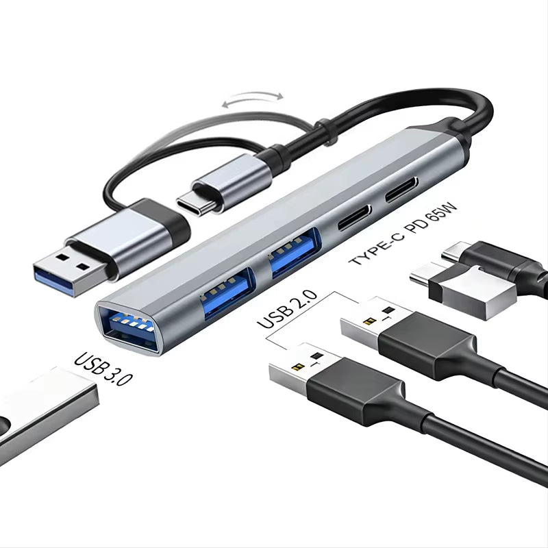 5-IN-2 USB C HUB Type C to USB 3.0 HUB PD 65W Multi USB Splitter Adapter OTG for Lenovo Macbook Pro Computer Accessories
