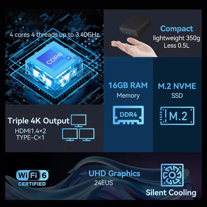 2025 Mini PC Core I9-8950Hk/I3-6100U Windows 11 Pro Desktop Pc Gaming Computer 16GB DDR4 1TB SSD Wifi6 BT5.2 4K Portable Pc