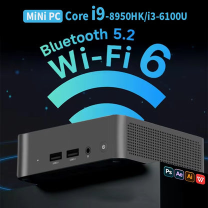2025 Mini PC Core I9-8950Hk/I3-6100U Windows 11 Pro Desktop Pc Gaming Computer 16GB DDR4 1TB SSD Wifi6 BT5.2 4K Portable Pc