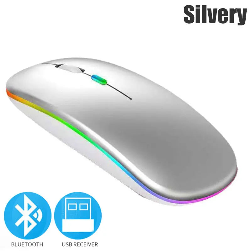 Bluetoooth 5.0 Wireless Mouse with USB Rechargeable RGB Light for Laptop Computer PC Macbook Gaming Mouse 2.4Ghz 1600DPI