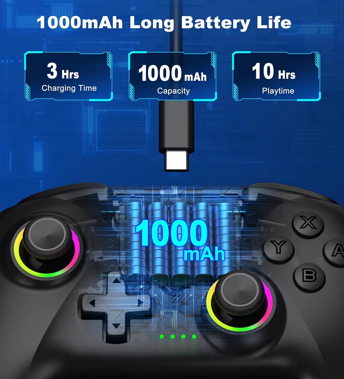 PC Wireless Bluetooth Controller with 1000Mah Battery and Hall Effect Joysticks & Triggers Controller for Pc,Switch